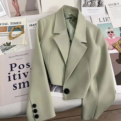 Women's Cropped Blazer with Single Button Front