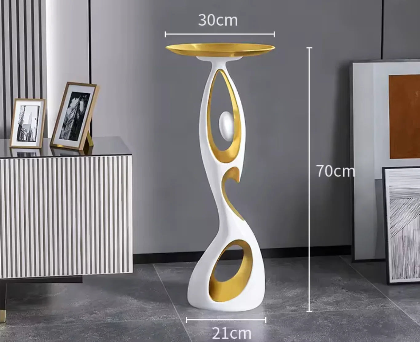 Black and Gold Moon Floor Lamp Sculptural Resin Light White With Tray