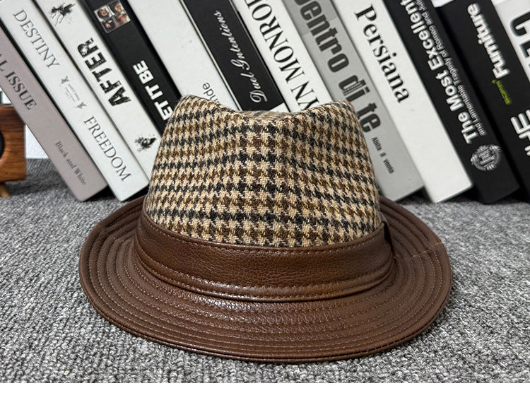 Men's leather jazz cap with houndstooth design