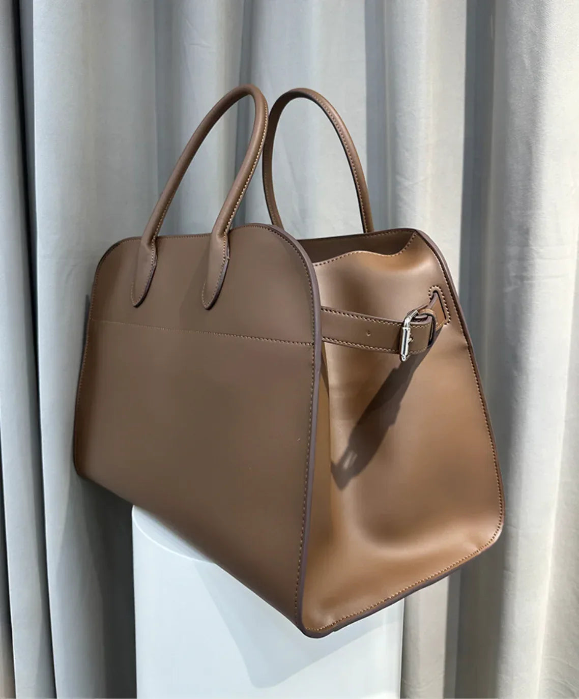 Women's Leather Work Tote Bag with Zip Closure