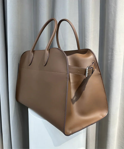 Women's Leather Work Tote Bag with Zip Closure