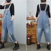 Distressed denim overalls women loose fit adjustable