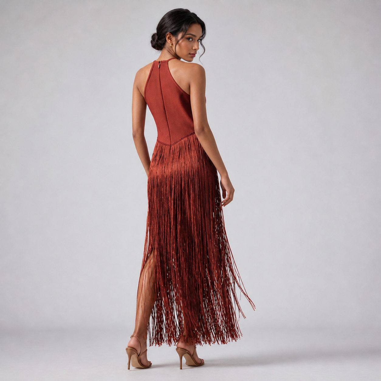Fringe halter tassel party dress