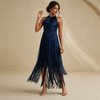 Fringe halter tassel party dress 4 S