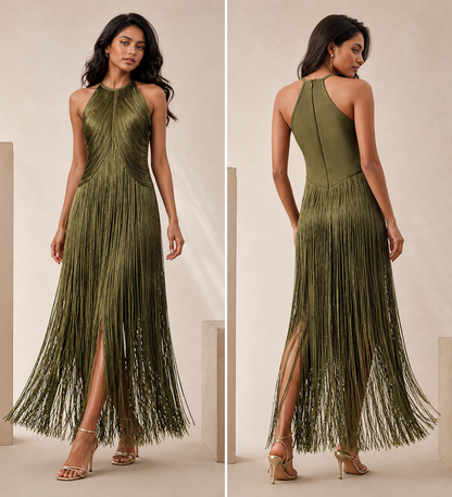 Fringe halter tassel party dress 3 S