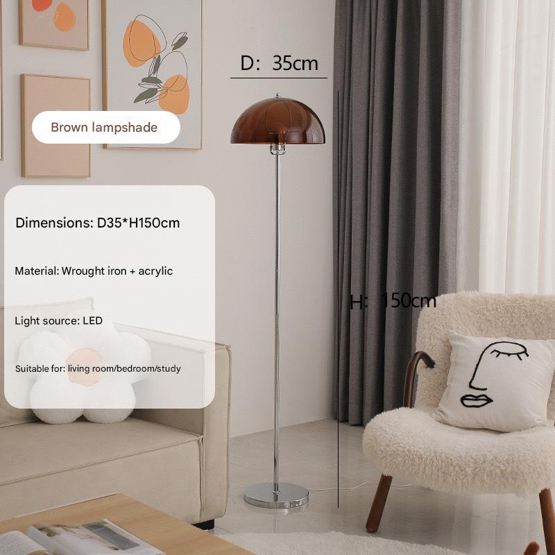 Nordic bauhaus acrylic dome standing floor lamp Tea-colored lampshade floor lamp DC Adapter + 3 Colors Changeable (Warm Neutral White)