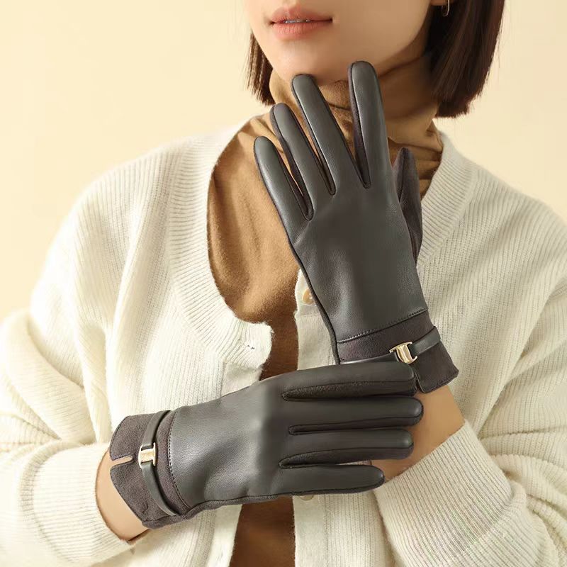 Women leather gloves for winter warmth