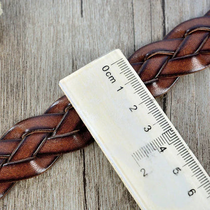 Slim Brown Braided Leather Belt for Women