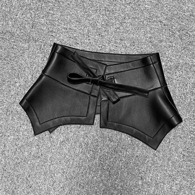 Women’s Leather Corset Waist Belt with Tie Front