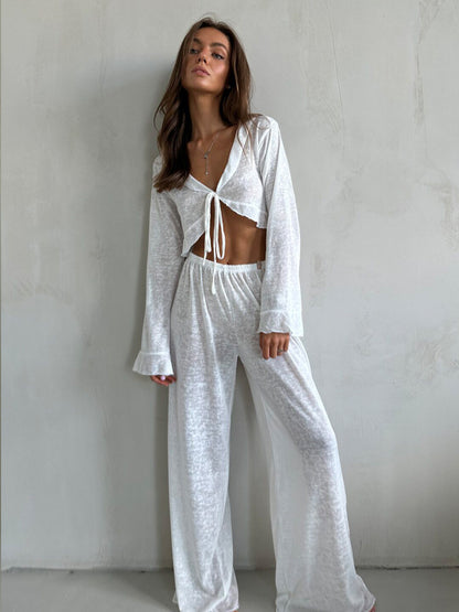 White black beach lounge set wide leg pants