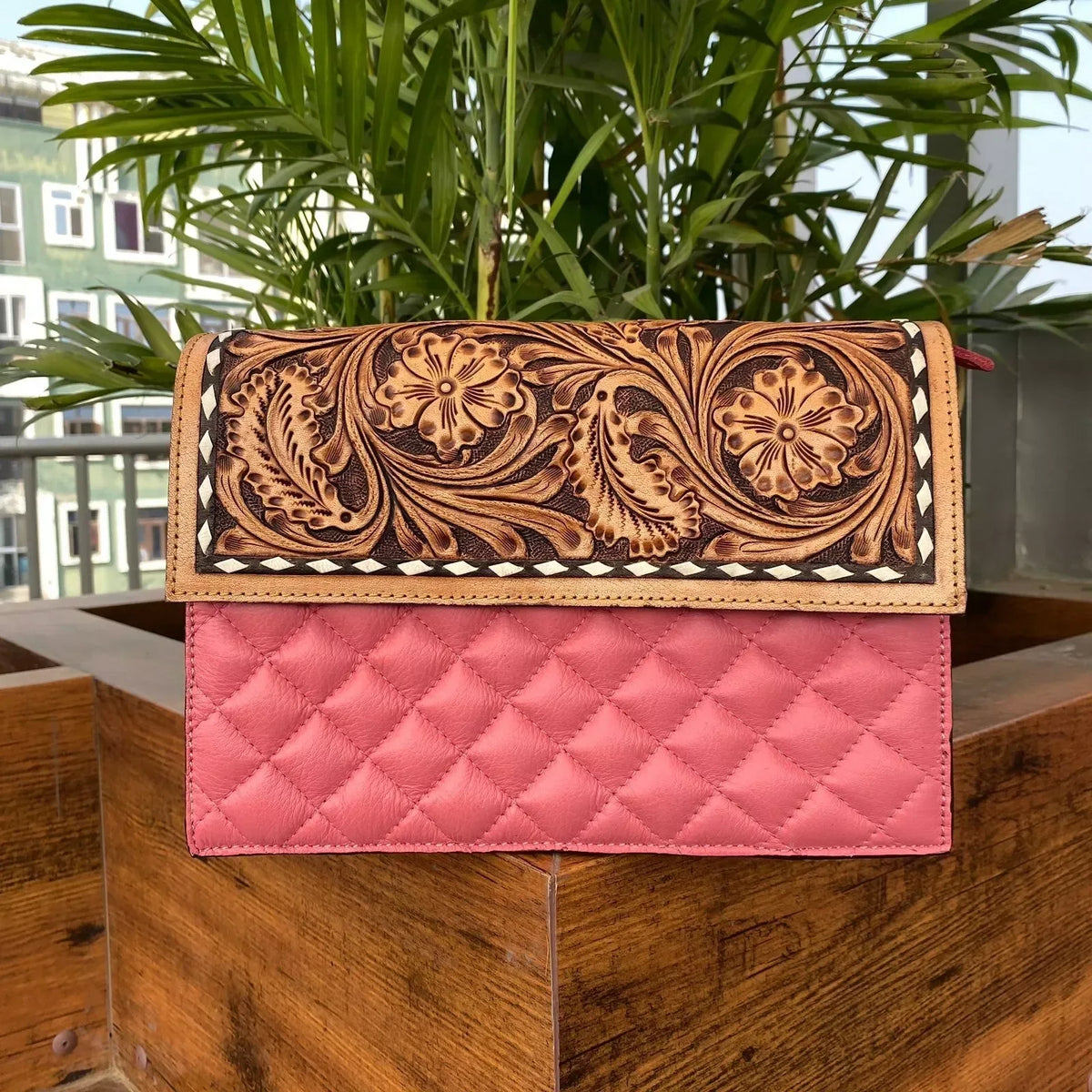 Pink Western Tooled Leather Crossbody Bag