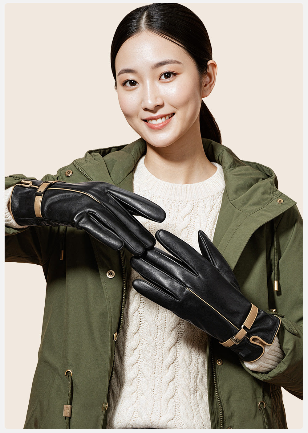 Women leather gloves for winter