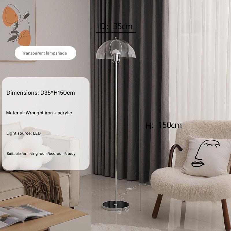 Nordic bauhaus acrylic dome standing floor lamp Transparent lampshade floor lamp DC Adapter + 3 Colors Changeable (Warm Neutral White)