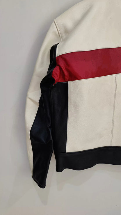 Two Tone Leather Jacket for Men in Black White Red