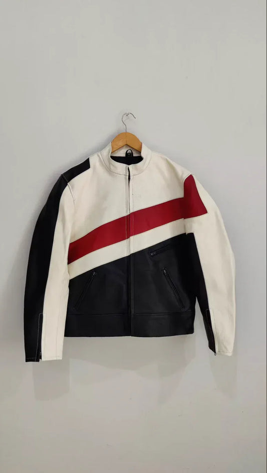 Two Tone Leather Jacket for Men in Black White Red