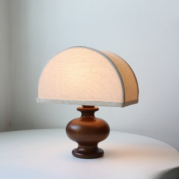 Modern ash wood fabric table lamp set Style C black-rimmed lampshade + black walnut base