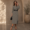 V-neck striped dress with loose belted shirt shape