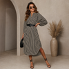 V-neck striped dress with loose belted shirt shape