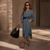 V-neck striped dress with loose belted shirt shape