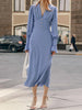 Baby Blue V Neck Long Sleeve Midi Dress