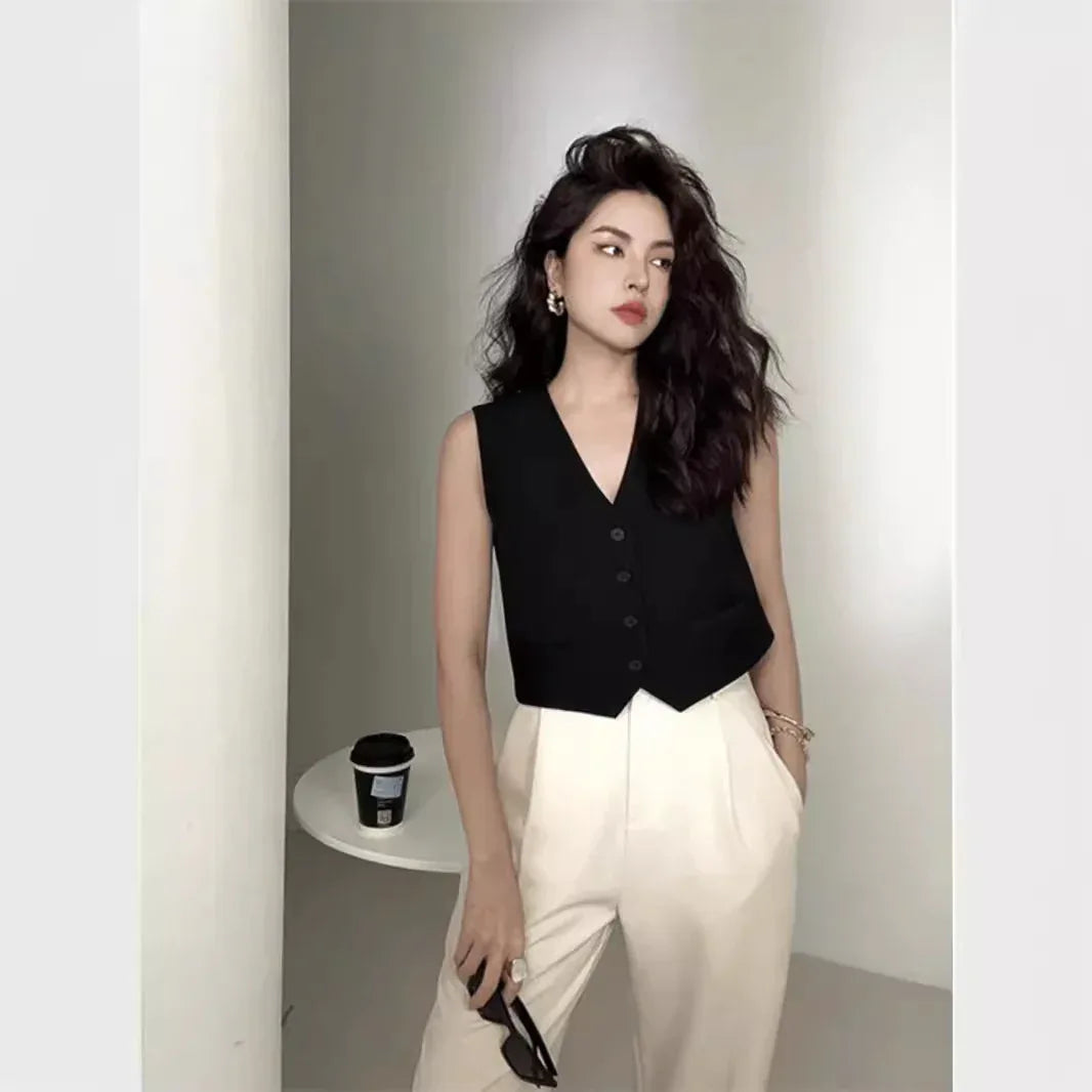 Women Casual Fitted Vest Top V Neck Sleeveless Office Waistcoat 1 XS