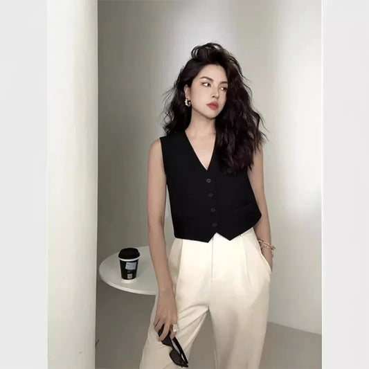 Women Casual Fitted Vest Top V Neck Sleeveless Office Waistcoat 1 XS