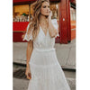 White Lace Maxi Dress with V Neck and Sheer Sleeves
