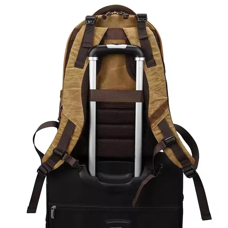 Waxed Canvas Camera Backpack with Leather