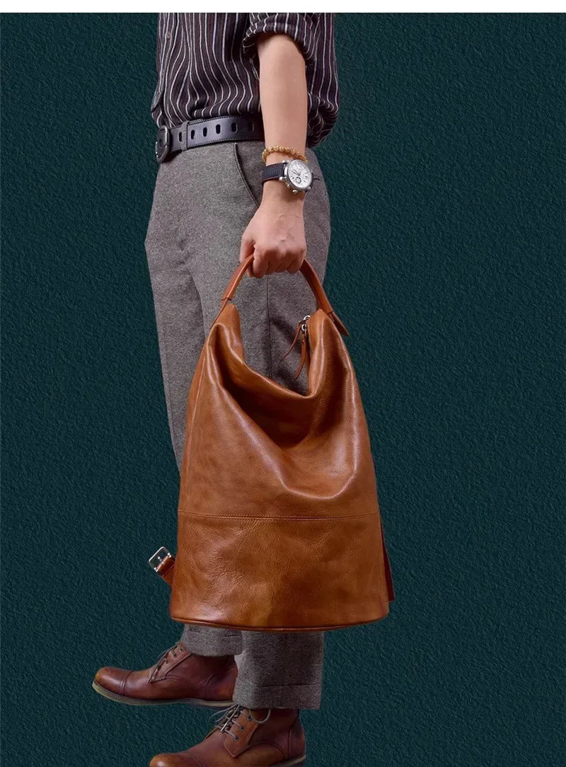 Men’s Vintage Leather Backpack Handmade Brown Cowhide