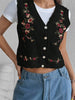 Women’s Floral Embroidered Button Front Sweater Vest