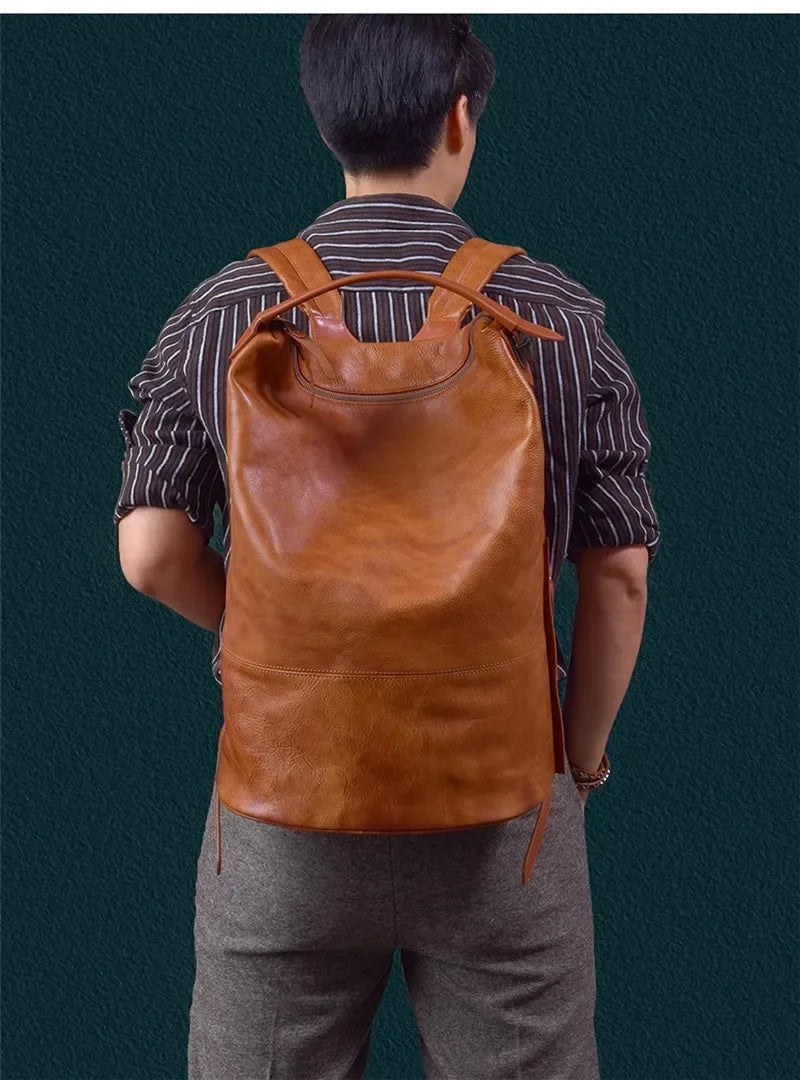 Men’s Vintage Leather Backpack Handmade Brown Cowhide