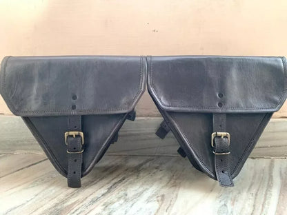 Leather Pannier Bags for Motorcycle with Buckle Straps