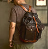 Men’s Vintage Brown Leather Backpack with Front Pockets