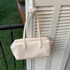 Top-grain cowhide Boston shoulder baguette bag White