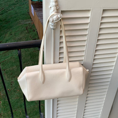 Top-grain cowhide Boston shoulder baguette bag White