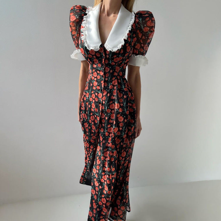 Printed doll collar autumn dress