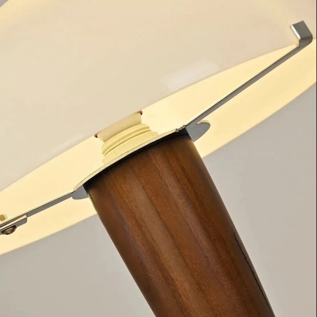 Mid Century Walnut Marble Table Lamp with Opal Glass