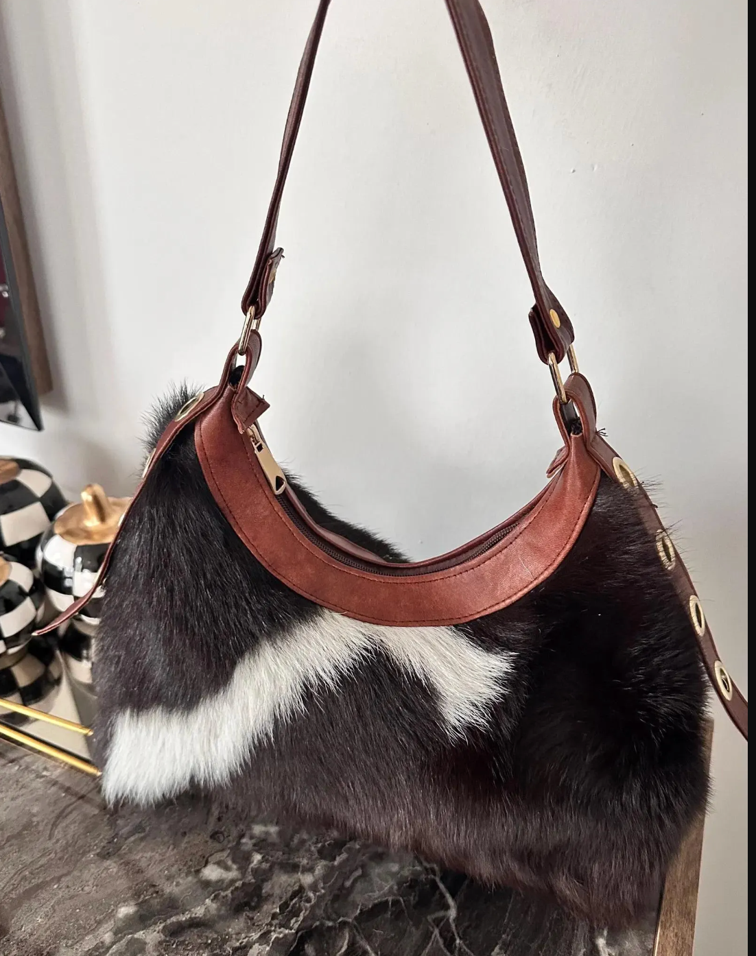 Hair on cowhide shoulder bag leather western purse