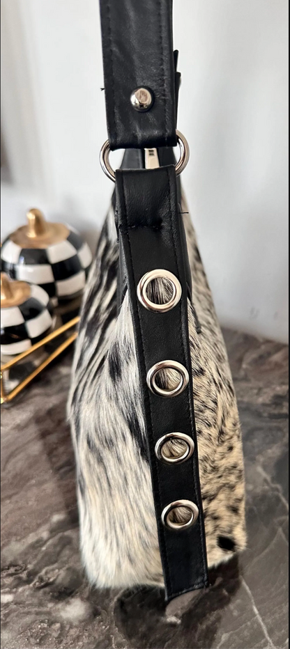 Cowhide shoulder bag black white western purse