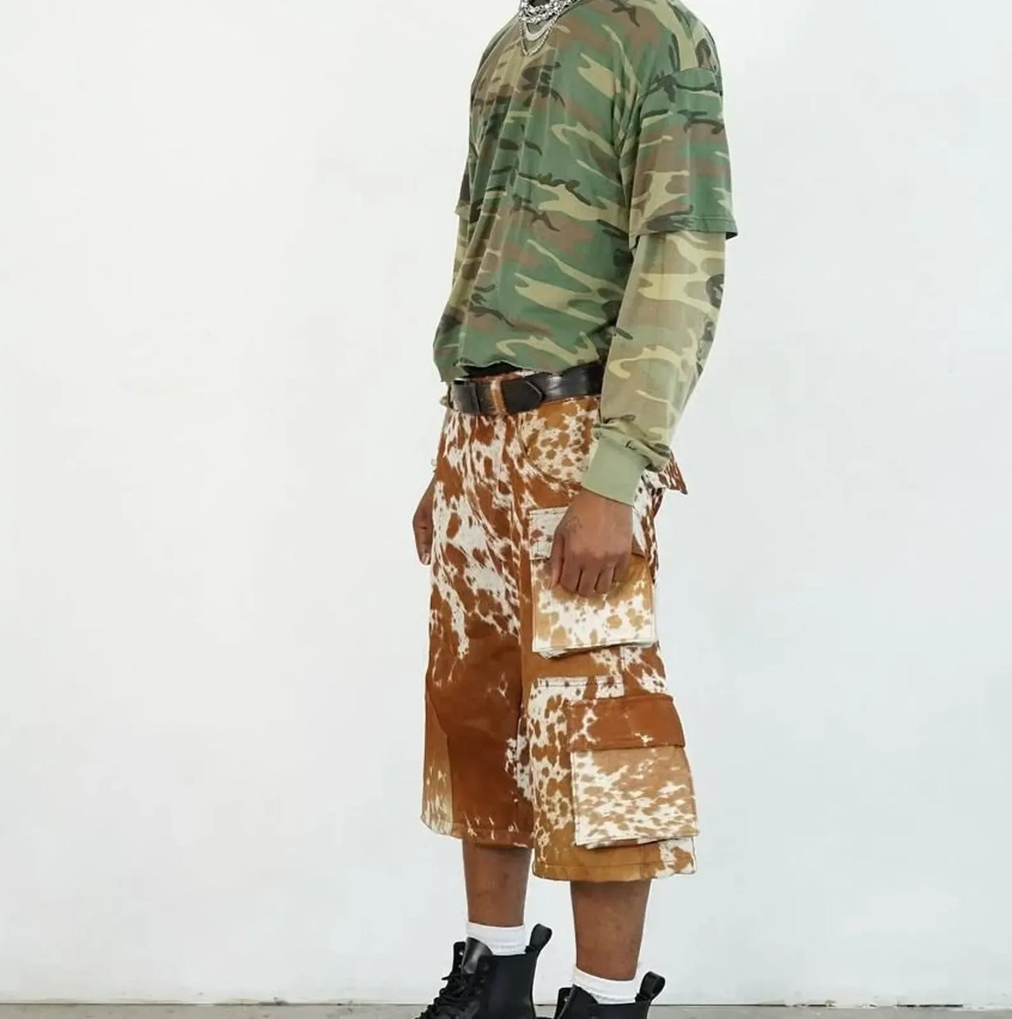 Men’s Hair On Cowhide Cargo Shorts with Side Pockets