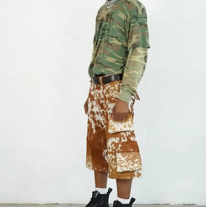 Men’s Hair On Cowhide Cargo Shorts with Side Pockets