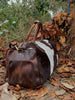 Brown White Cowhide Duffle Bag with Shoulder Strap
