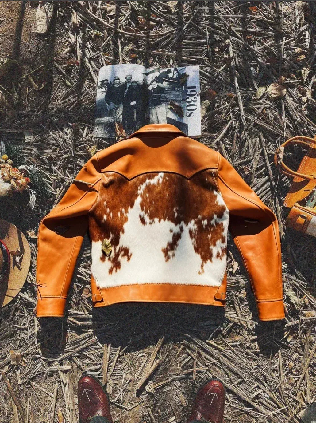 Hair On Cowhide Jacket with Brown White Hide