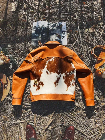 Hair On Cowhide Jacket with Brown White Hide