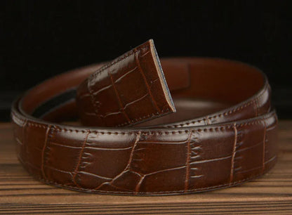 Men’s Croc Embossed Leather Belt with Wolf Buckle