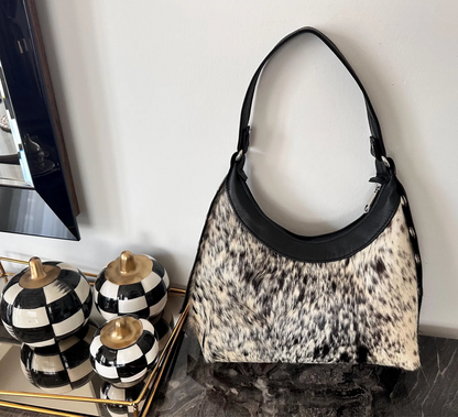 Cowhide shoulder bag black white western purse