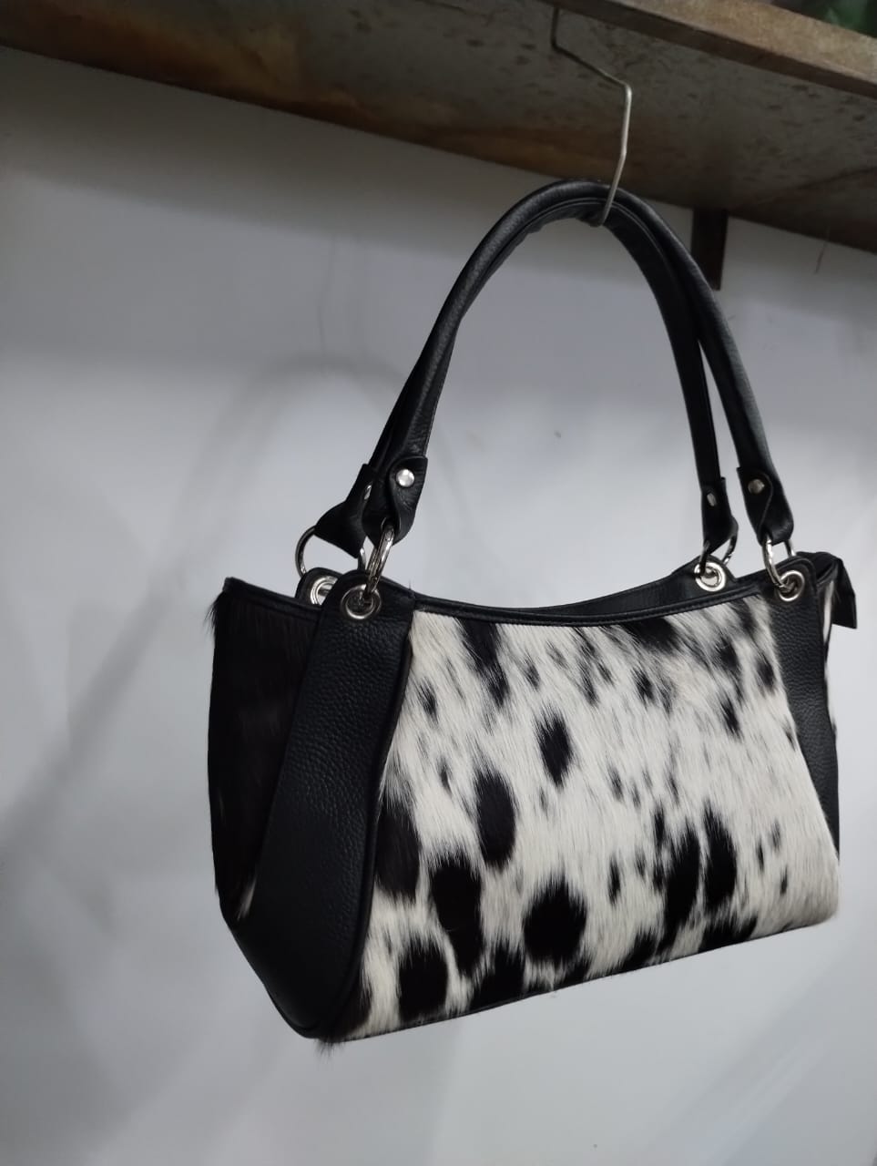 Spotted Black White Natural Cowhide Bag