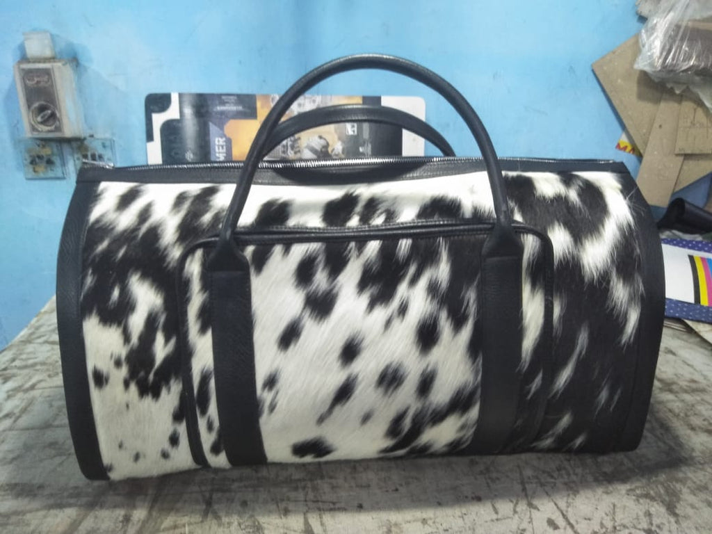 Extra Large Black White Cowhide Duffle Bag