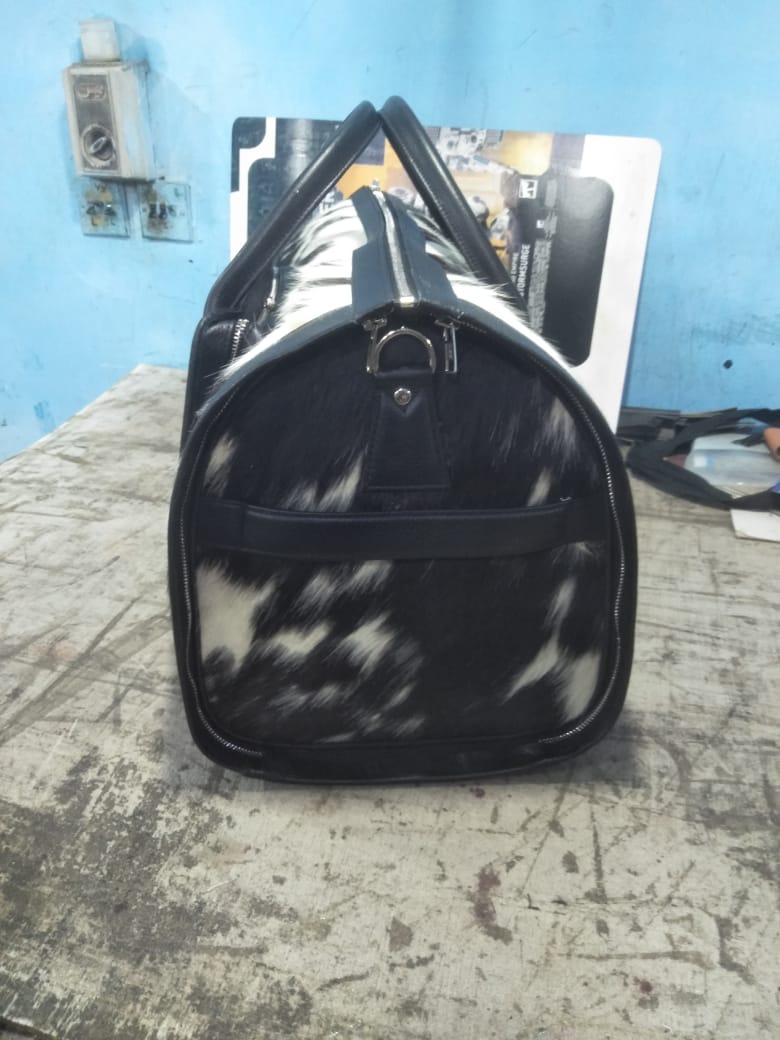 Extra Large Black White Cowhide Duffle Bag