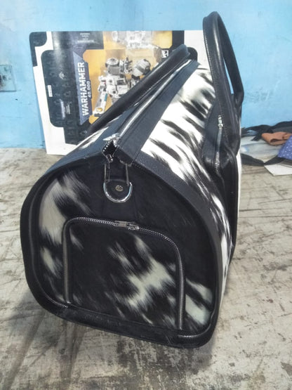 Extra Large Black White Cowhide Duffle Bag